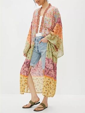 Anthropologie Blank London Sheer Floral Long Duster Floral Kimono Festival OS